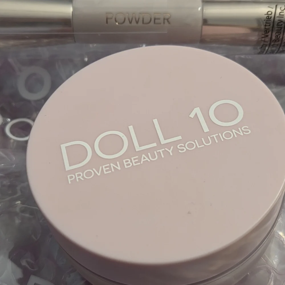 Doll 10 Pink Powder Brightening Treatment Powder and Double Ended Powder Brush
